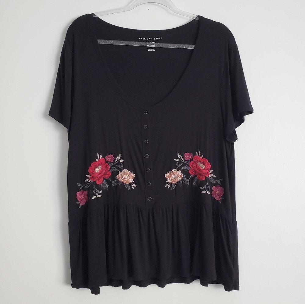 American Eagle Floral Embroidery Peplum Top Size XL